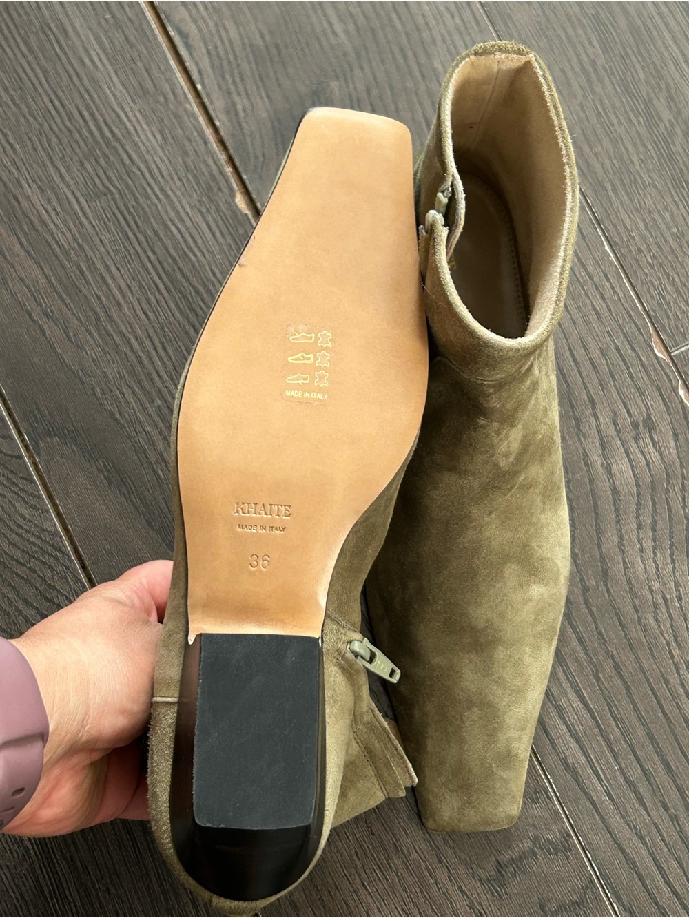 Khaite Marfa Olive Green Suede Ankle Boots - 36